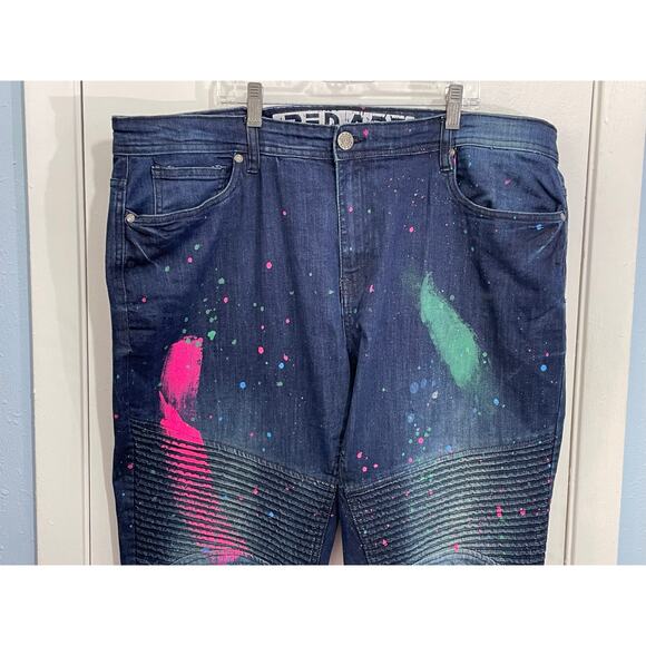 VTG Red Ape Jeans 38x32 Moto Style Distressed Paint Splatter Baggy Grunge READ - Picture 2 of 9
